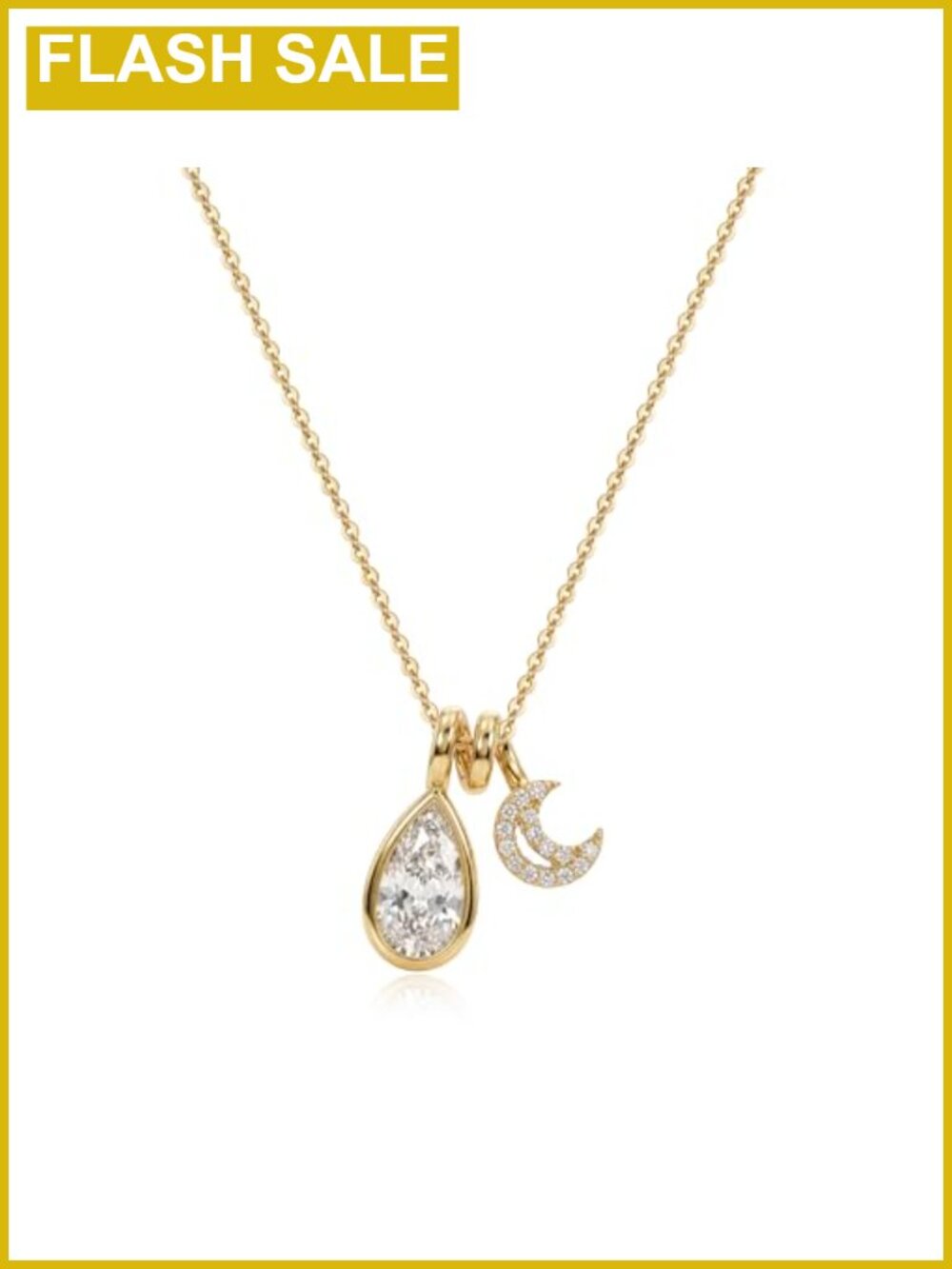 14K Gold Plated Moon Pendant Necklace with Cubic Zirconia Teardrop